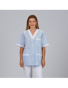 BLUSA SANITARIO UNISEX PICO ABIERTO VICHY COMBINADA