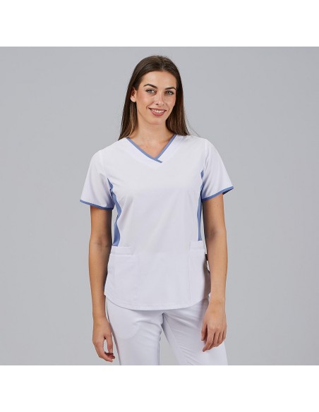 BLUSA MUJER ESCOTE PICO COMBINADA M/C CLEO