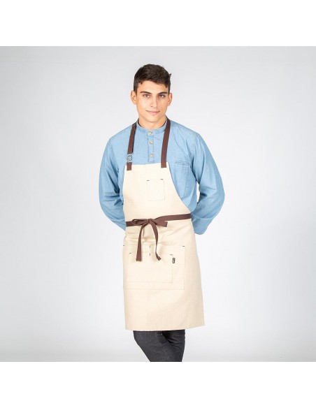 DELANTAL CON PETO BEIGE HEBILLA ENLAZADA 80X68 CM
