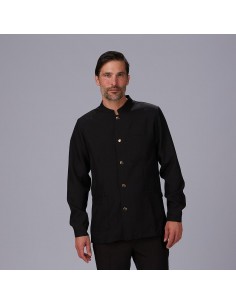 CHAQUETA HOMBRE MAO NEGRA BOTON DORADO