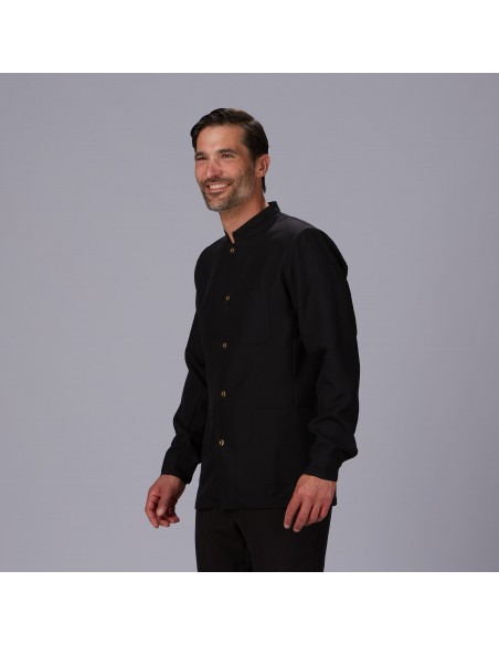 CHAQUETA HOMBRE MAO NEGRA BOTON DORADO