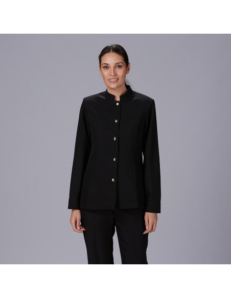 CHAQUETA MUJER MAO NEGRA BOTON DORADO