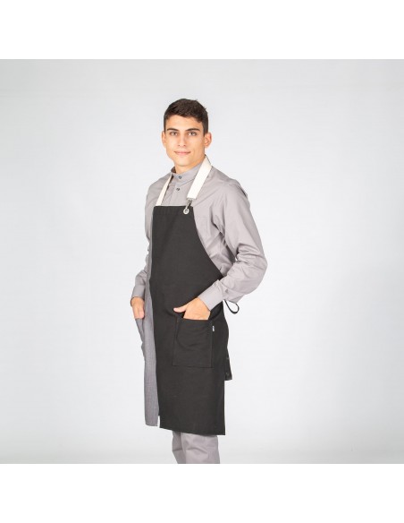 DELANTAL CON PETO NEGRO COMBI ESPIGA 82X72 CM