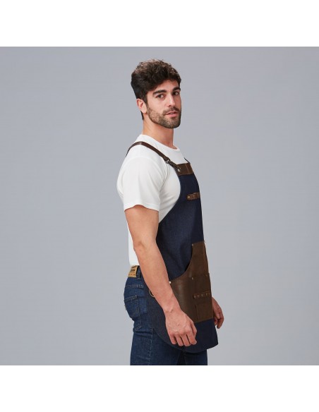 DELANTAL PETO VAQUERO Y PIEL 73X68 CM