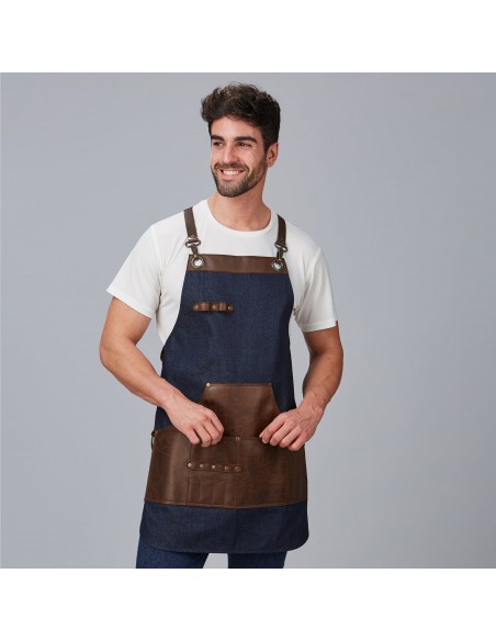 DELANTAL PETO VAQUERO Y PIEL 73X68 CM