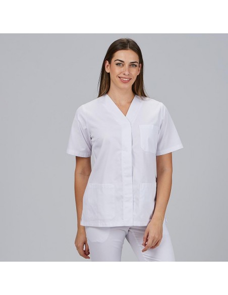 BLUSA MUJER SANITARIA BOTÓN PRESIÓN MANGA CORTA