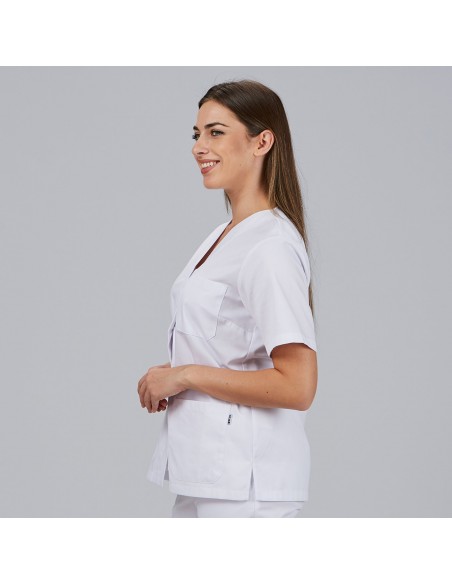 BLUSA MUJER SANITARIA BOTÓN PRESIÓN MANGA CORTA