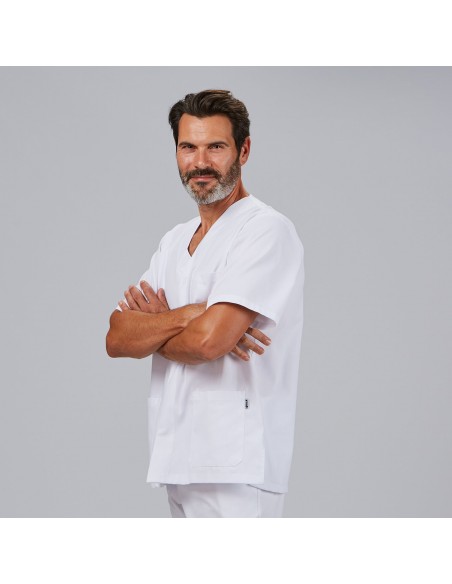 BLUSA HOMBRE SANITARIA BOTÓN PRESIÓN MANGA CORTA