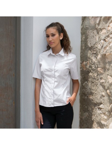 BLUSA MUJER BOTÓN OCULTO M/C