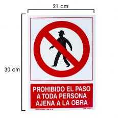 Cartel prohibido paso persona ajena obra 30x21 cm.