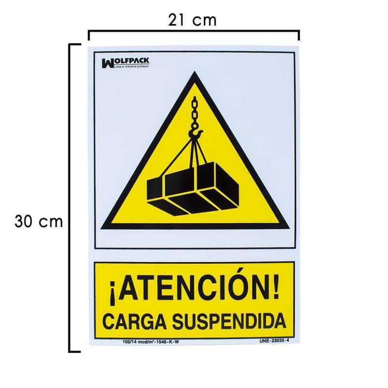 Cartel peligro carga suspendida 30x21 cm.