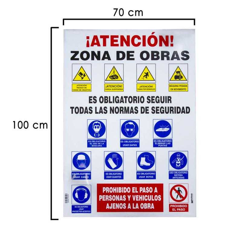Cartel combinado normas obra 100x70 cm.