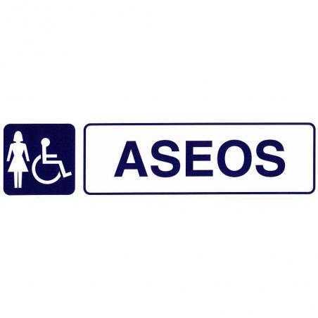Rotulo adhesivo aseos minusvalidos+mujeres 250x63 mm.