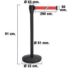 Poste separador cinta extensible 3 metros. ø base 32 cm. ø tubo 5,1 cm. altura 91 cm.