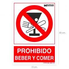 Cartel prohibido beber y comer 30x21cm.