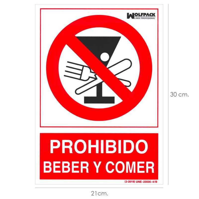 Cartel prohibido beber y comer 30x21cm.