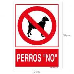 Cartel / señal perros "no" 30x21 cm.