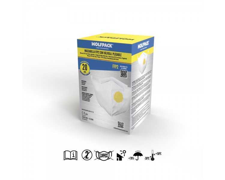 Mascarilla Respiratoria FFP2 Con Valvula. Plegable (20 Unidades) Envasadas Individualmente